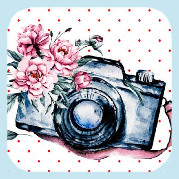 Bluesy Floral Camera! Coaster (1426-C)