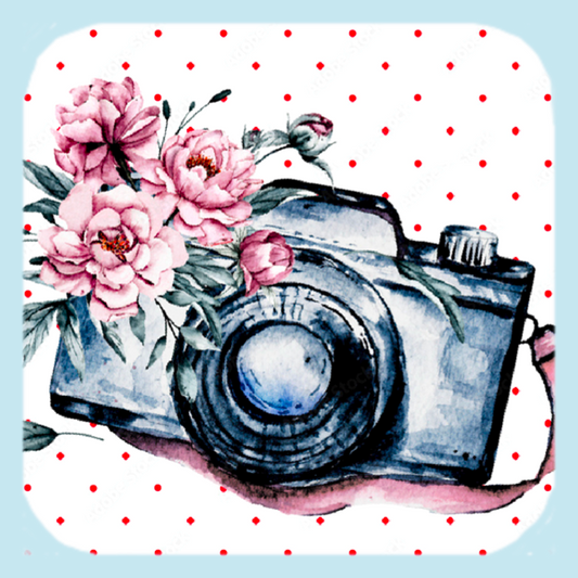 Bluesy Floral Camera! Coaster (1426-C)