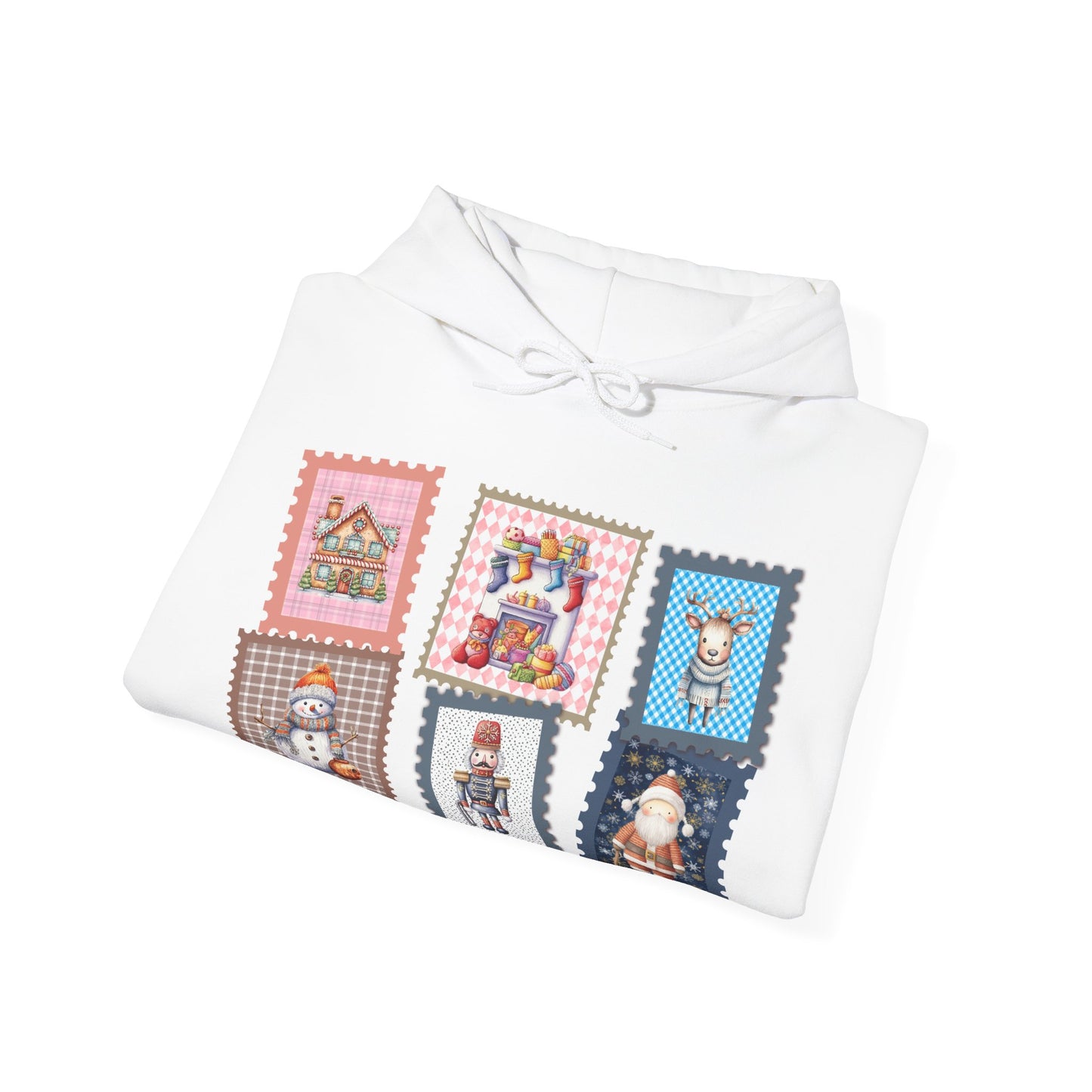 Cozy Christmas Collection Hoodie – Cute Retro Holiday Whimsical Storybook Stamps (HC-1003)