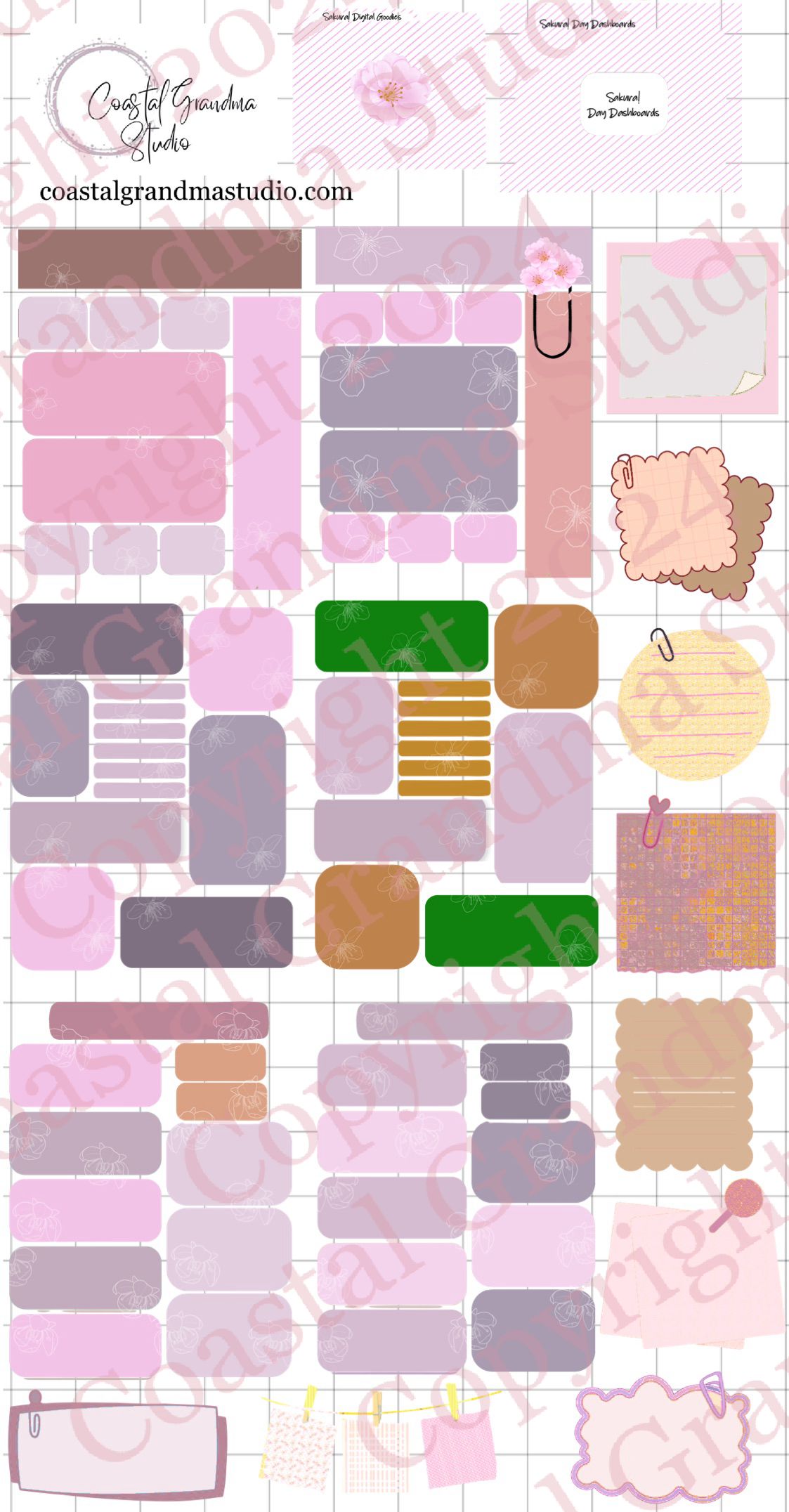 Sakura Splendor! Day Dashboards Digital Pre-Cropped Stickers For Goodnotes (6400-DDA)