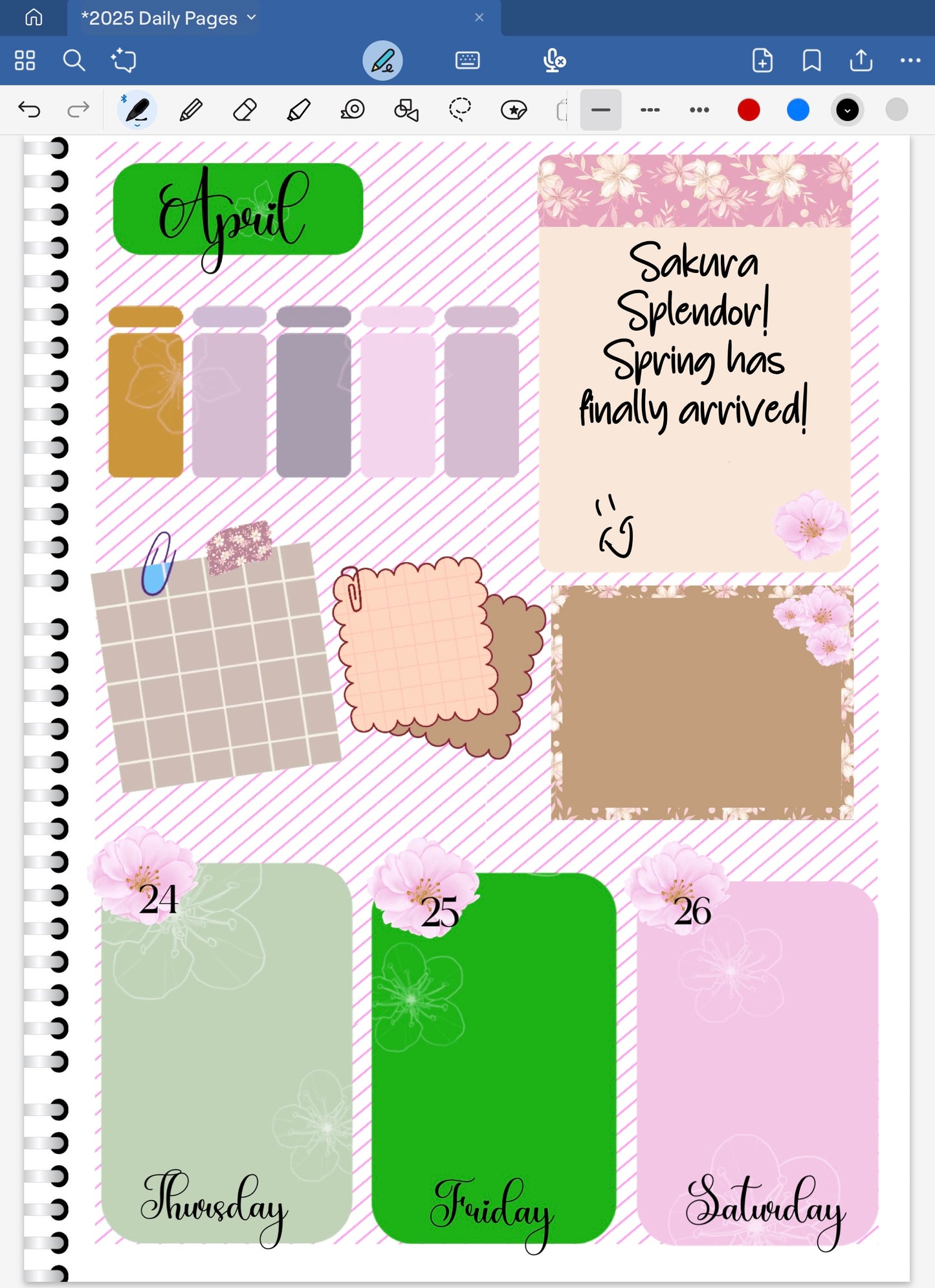 Sakura Splendor! Day Dashboards Digital Pre-Cropped Stickers For Goodnotes (6400-DDA)