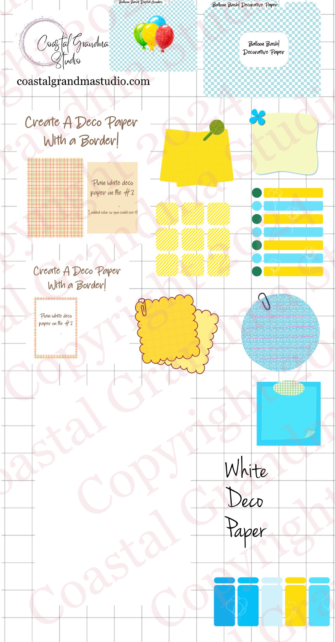 Balloon Bash! Decorative Papers & Goodies Digital Pre-Cropped Stickers For Goodnotes (6500-PG)