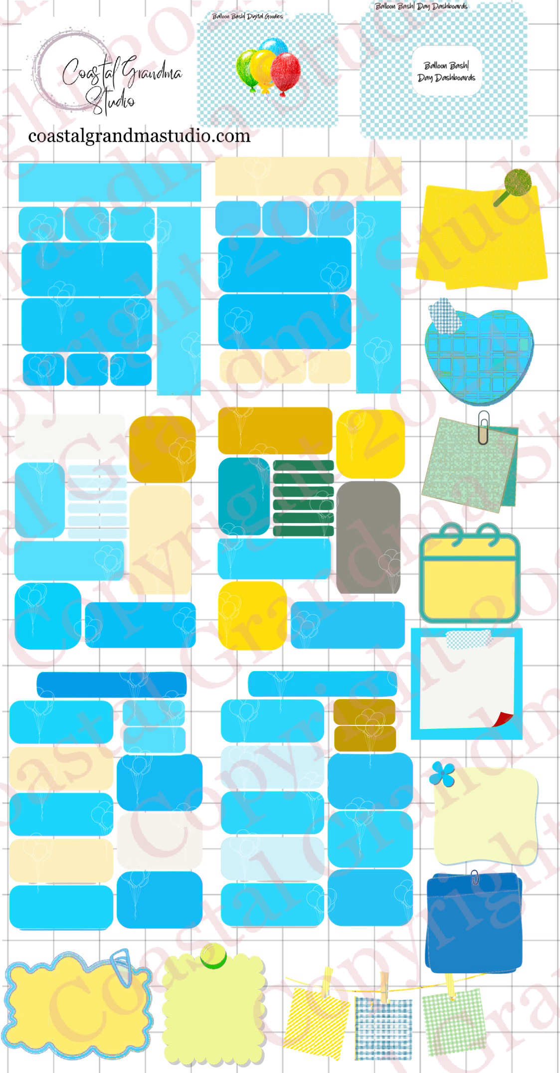 Balloon Bash! Day Dashboards Digital Pre-Cropped Stickers For Goodnotes (6500-DDA)