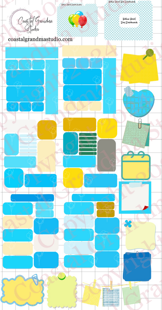 Balloon Bash! Day Dashboards Digital Pre-Cropped Stickers For Goodnotes (6500-DDA)