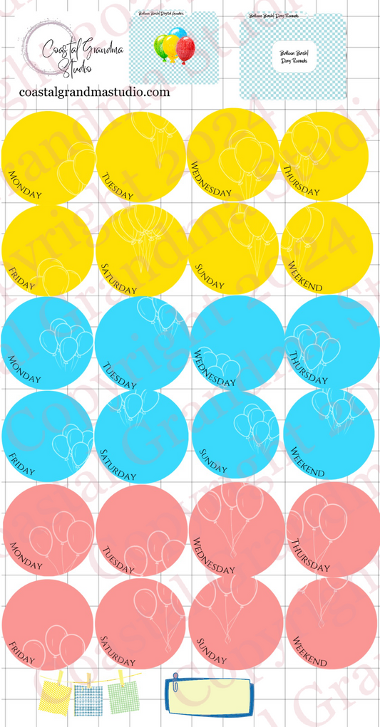 Balloon Bash! Day Rounds Digital Pre-Cropped Stickers For Goodnotes (6500-DR)