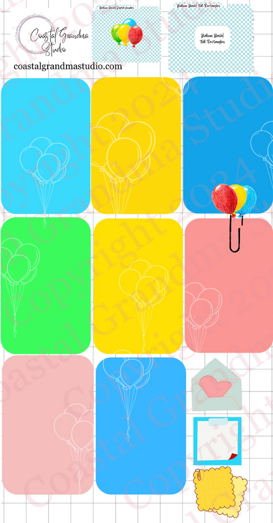 Balloon Bash! Full Rectangles Digital Pre-Cropped Stickers For Goodnotes (6500-FR)