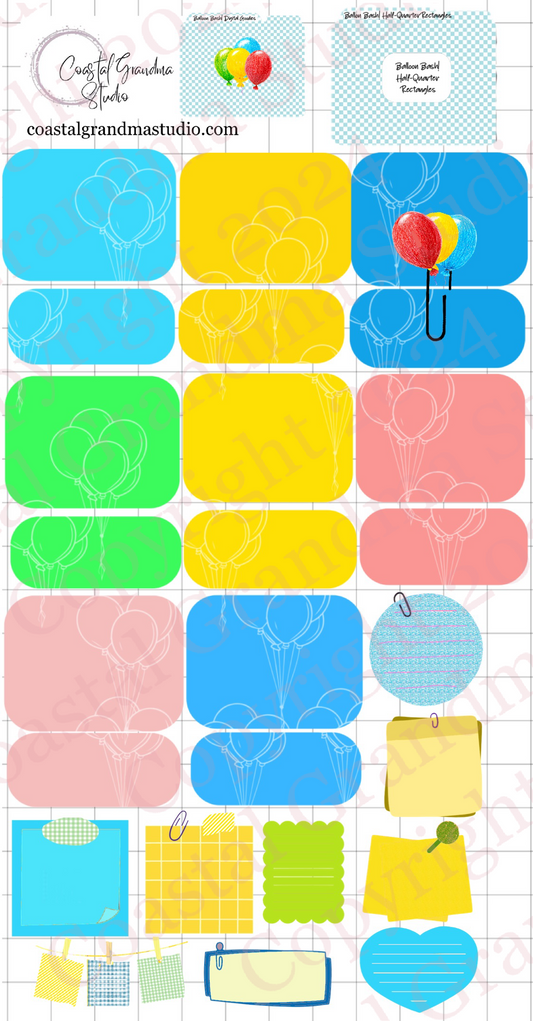 Balloon Bash! Half/Quarter Rectangles Digital Pre-Cropped Stickers For Goodnotes (6500-HQ)