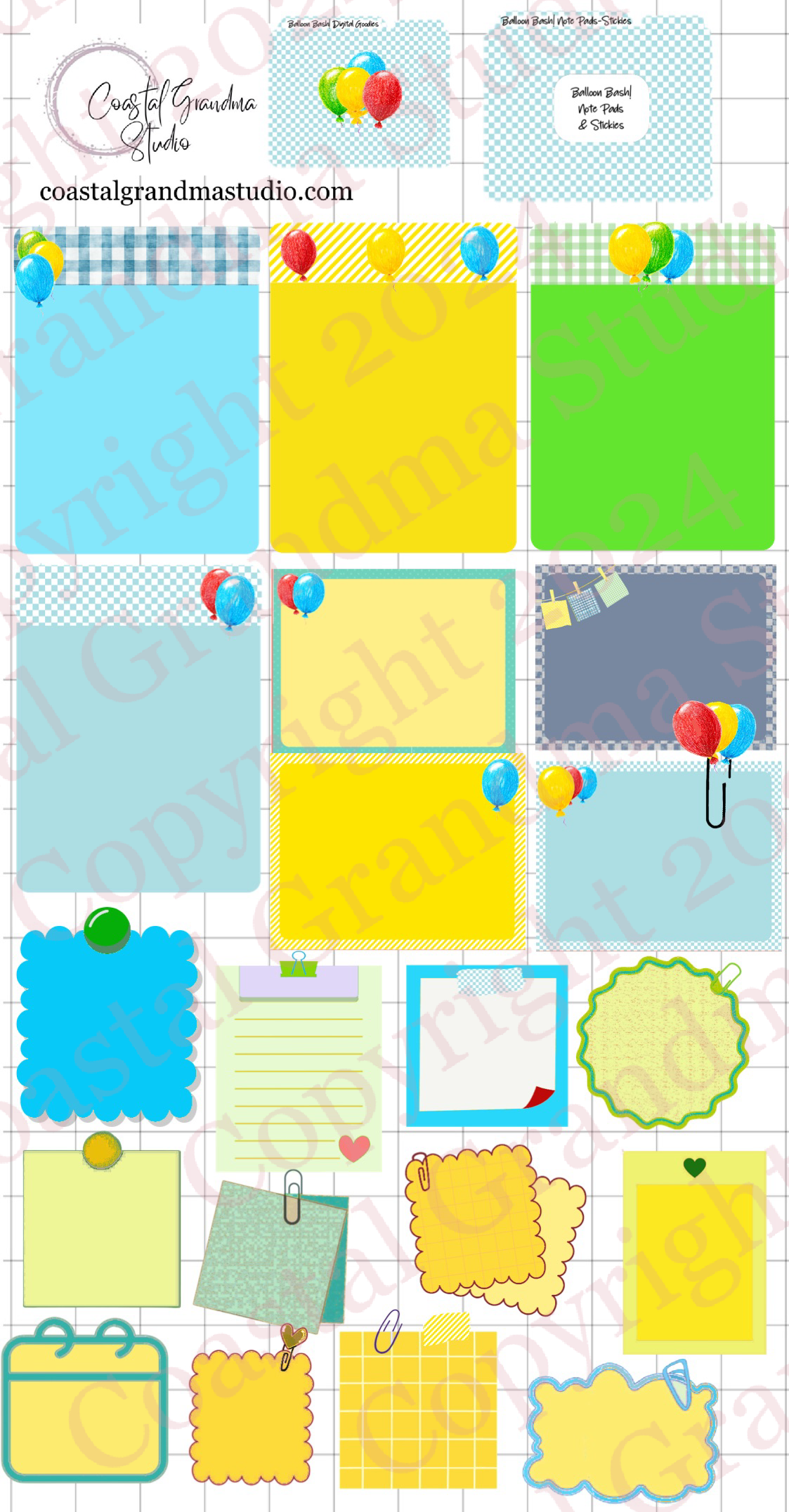 Balloon Bash! Note Pads & Stickers Digital Pre-Cropped Stickers For Goodnotes (6500-NP)