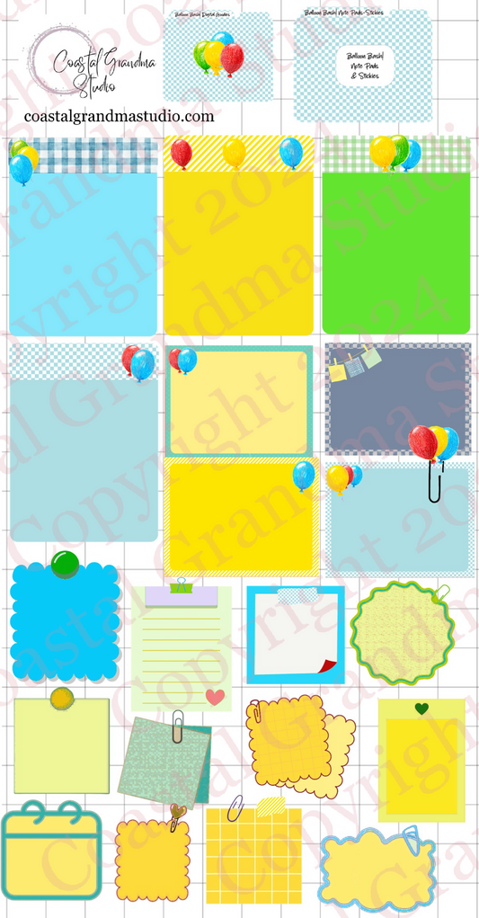 Balloon Bash! Note Pads & Stickers Digital Pre-Cropped Stickers For Goodnotes (6500-NP)