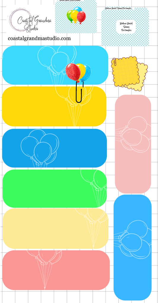 Balloon Bash! Skinny Rectangles Digital Pre-Cropped Stickers For Goodnotes (6500-SR)