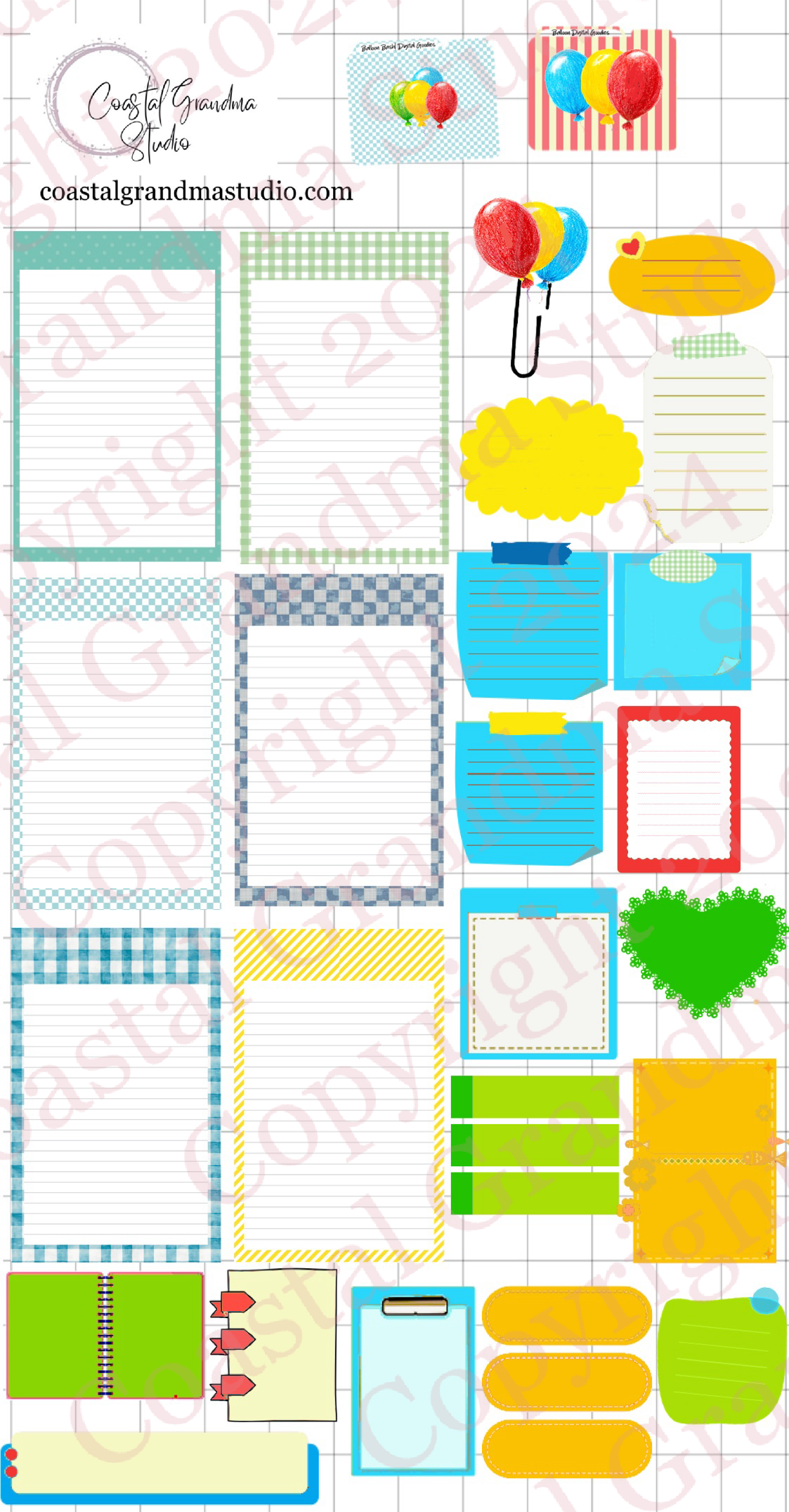 Balloon Bash! Lists & Stuff Digital Pre-Cropped Stickers For Goodnotes (6500-LS)