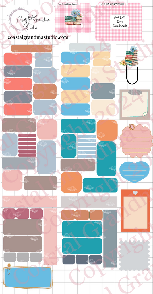 Book Love! Day Dashboards Digital Pre-Cropped Stickers For Goodnotes (5800-DDA)