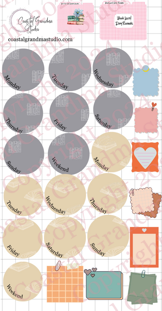 Book Love! Day Rounds Digital Pre-Cropped Stickers For Goodnotes (5800-DR)