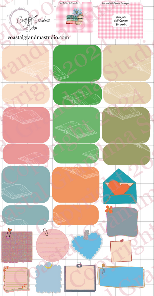 Book Love! Half/Quarter Rectangles Digital Pre-Cropped Stickers For Goodnotes (5800-HQ)