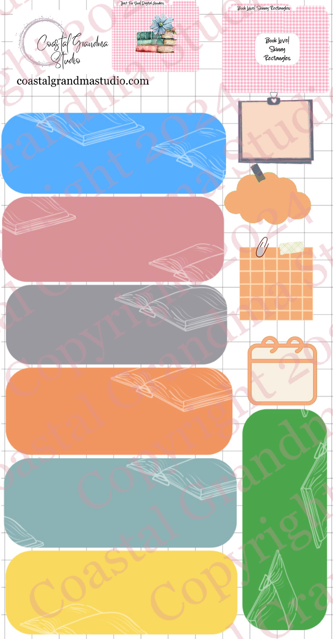 Book Love! Skinny Rectangles Digital Pre-Cropped Stickers For Goodnotes (5800-SR)