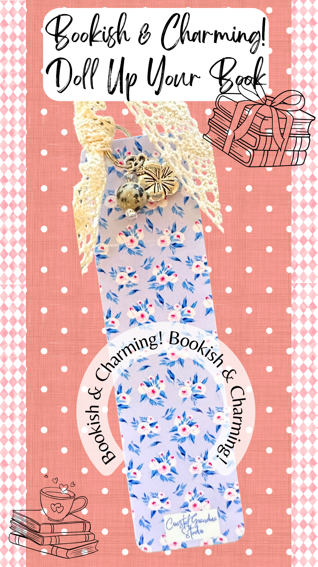 Sweet Blossom Charm Bookmark – Cute Aesthetic Bookmark with Lace Ribbon, Gift for Book and Journal Lovers (1352-B)