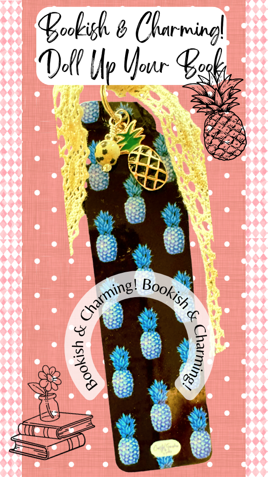 Pineapple Charm Bookmark – Cute Aesthetic Bookmark with Lace Ribbon, Gift for Book Lovers (1406-B)
