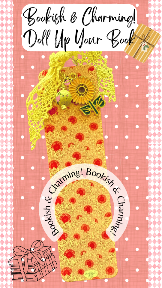 Sunflower Charm Bookmark – Cute Aesthetic Bookmark with Lace Ribbon, Gift for Book Lovers (1430-B)