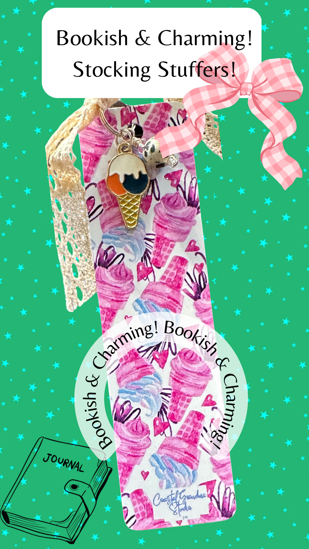 Whimsical Ice Cream Bookmark – Cute Aesthetic Bookmark with Lace Ribbon, Gift for Book Lovers (1513-B)