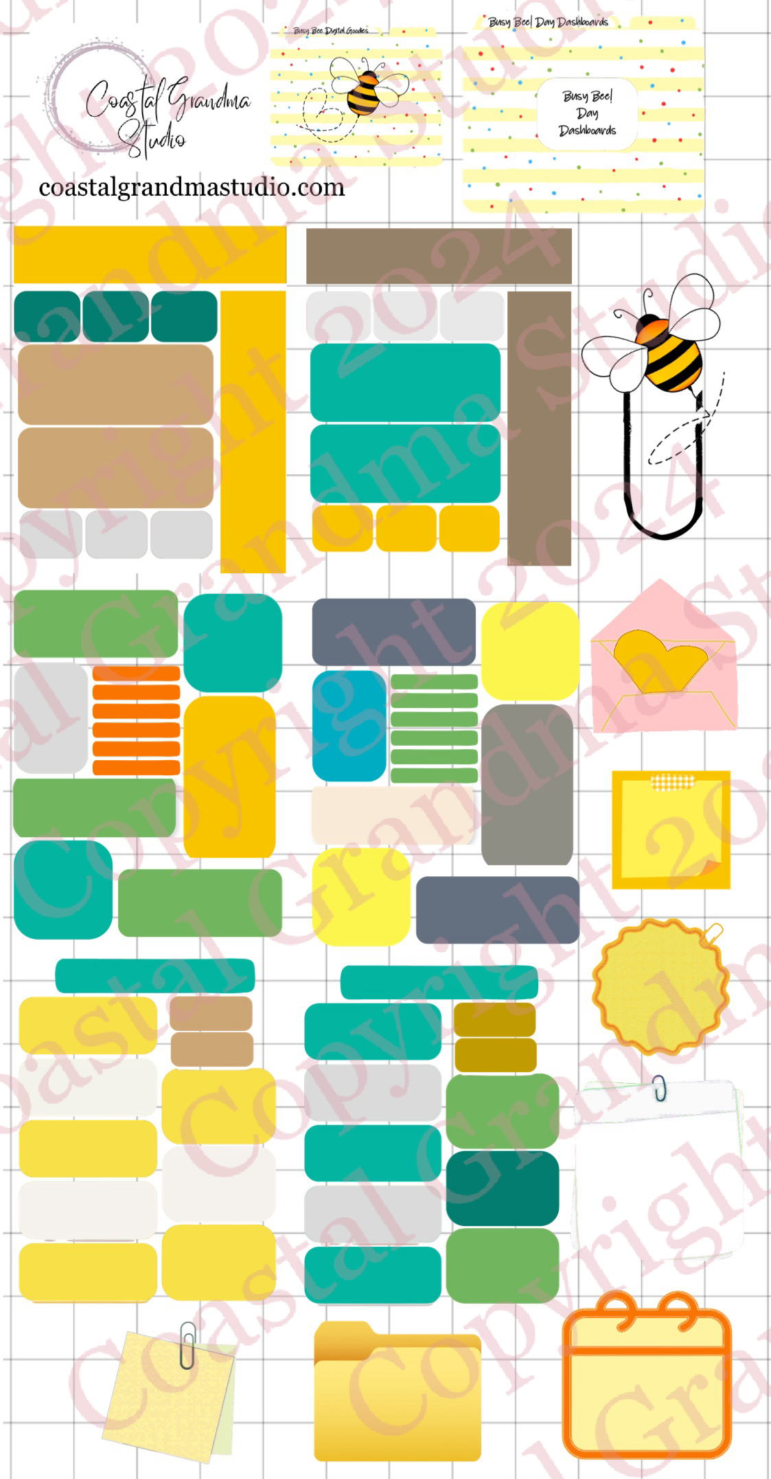 Busy Bee! Day Dashboards Digital Pre-Cropped Stickers For Goodnotes (5900-DDA)