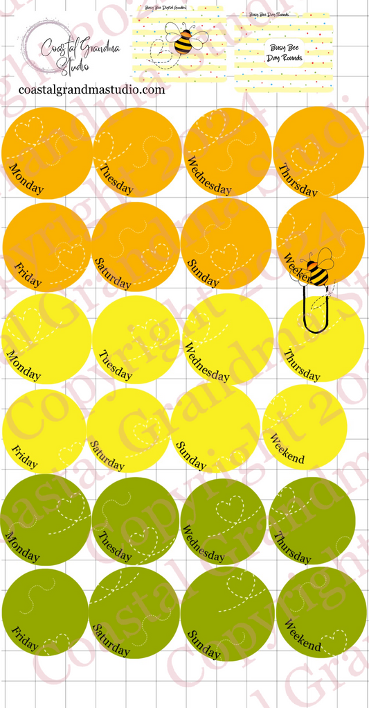Busy Bee! Day Rounds Digital Pre-Cropped Stickers For Goodnotes (5900-DR)