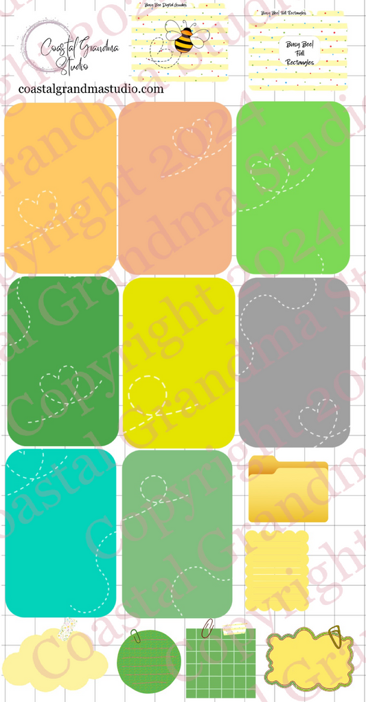 Busy Bee! Full Rectangles Digital Pre-Cropped Stickers For Goodnotes (5900-FR)