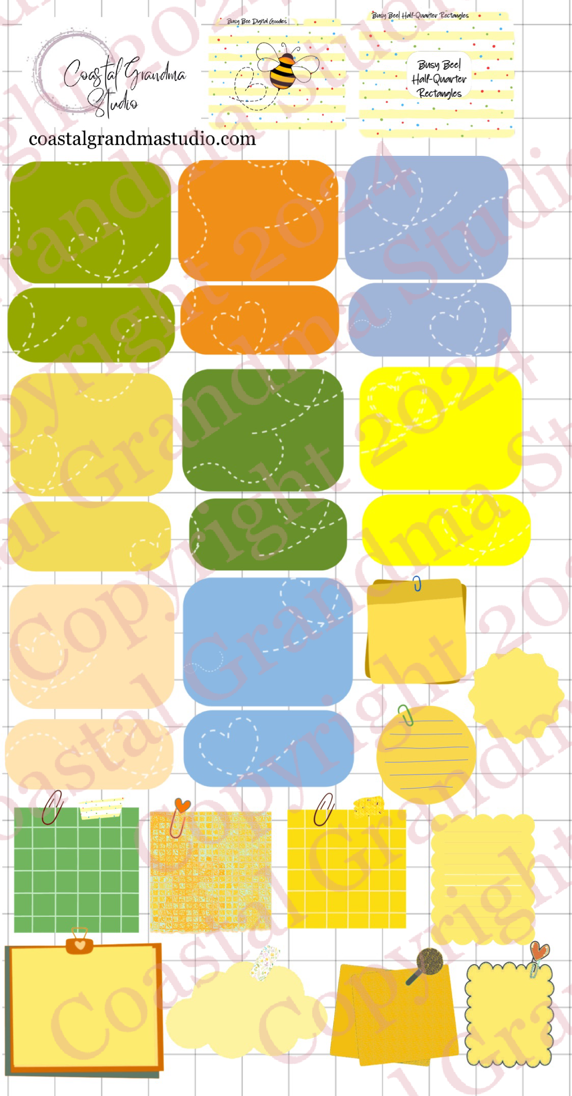 Busy Bee! Half/Quarter Rectangles Digital Pre-Cropped Stickers For Goodnotes (5900-HQ)