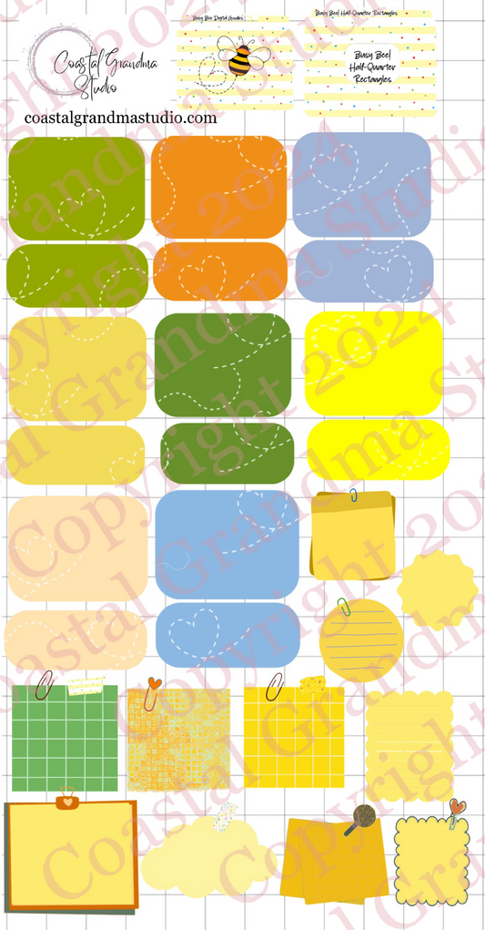 Busy Bee! Half/Quarter Rectangles Digital Pre-Cropped Stickers For Goodnotes (5900-HQ)