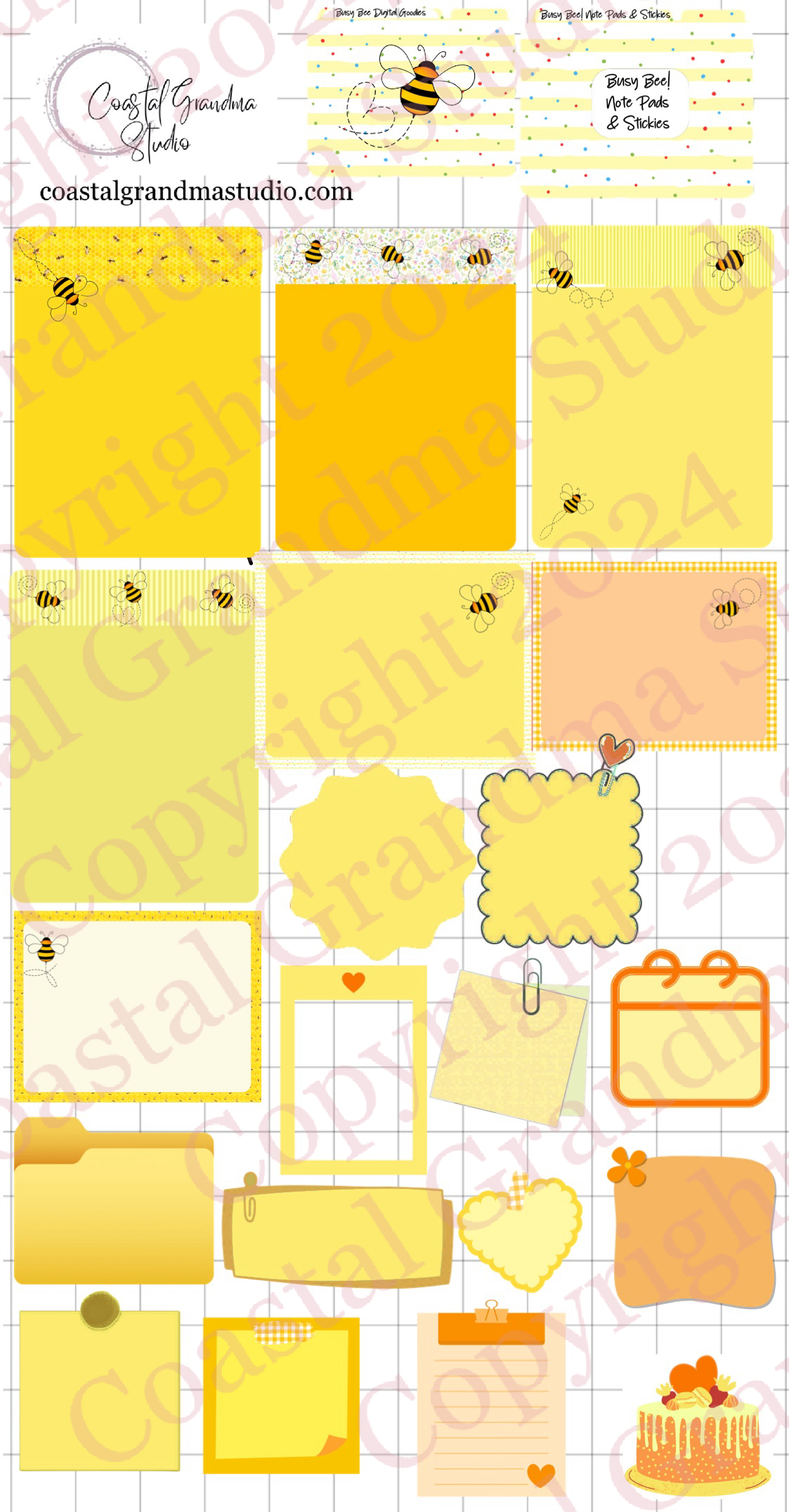 Busy Bee!  Note Pads & Stickers Digital Pre-Cropped Stickers For Goodnotes (5900-NP)