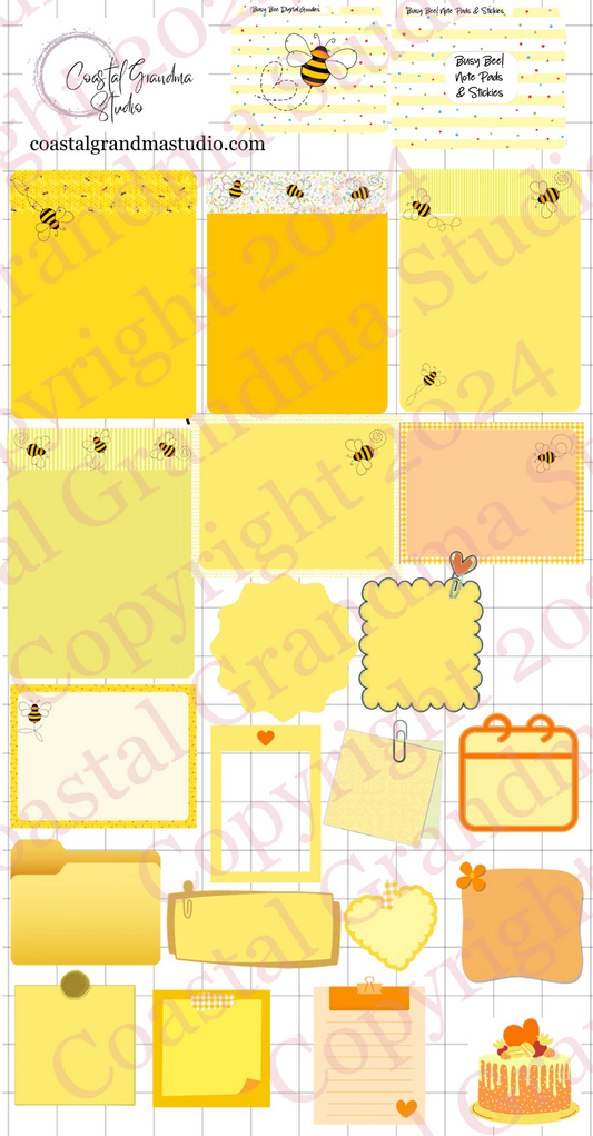 Busy Bee!  Note Pads & Stickers Digital Pre-Cropped Stickers For Goodnotes (5900-NP)