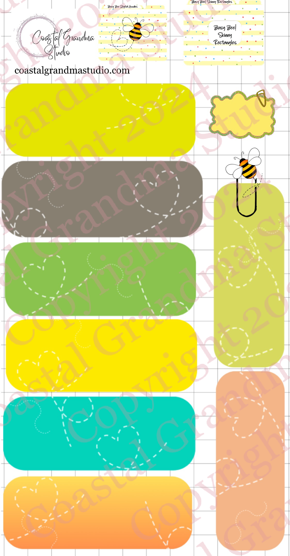 Busy Bee! Skinny Rectangles Digital Pre-Cropped Stickers For Goodnotes (5900-SR)