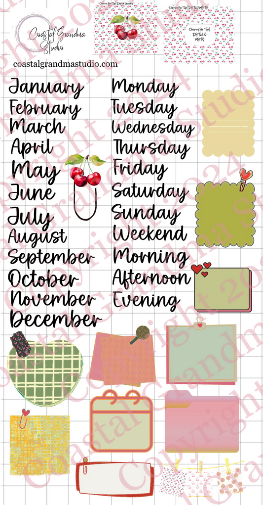 Cherry On Top! Days Of The Week/Months Of The Year Digital Pre-Cropped Stickers For Goodnotes (6100-DM)