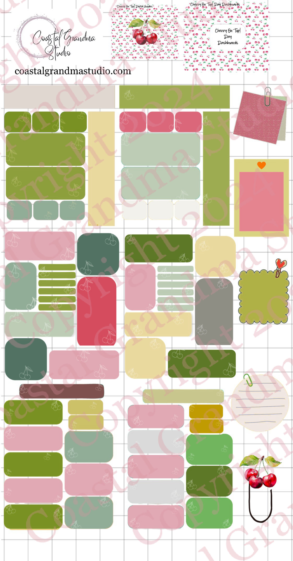 Cherry On Top! Day Dashboards Digital Pre-Cropped Stickers For Goodnotes (6100-DDA)