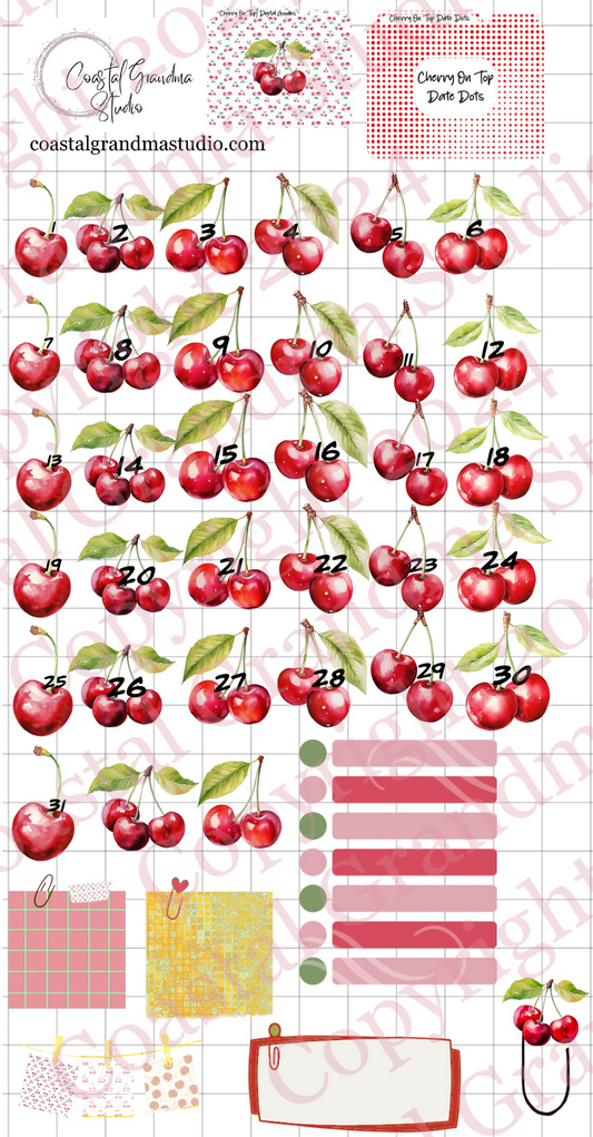 Cherry On Top! Date Dots Digital Pre-Cropped Stickers For Goodnotes (6100-DD)