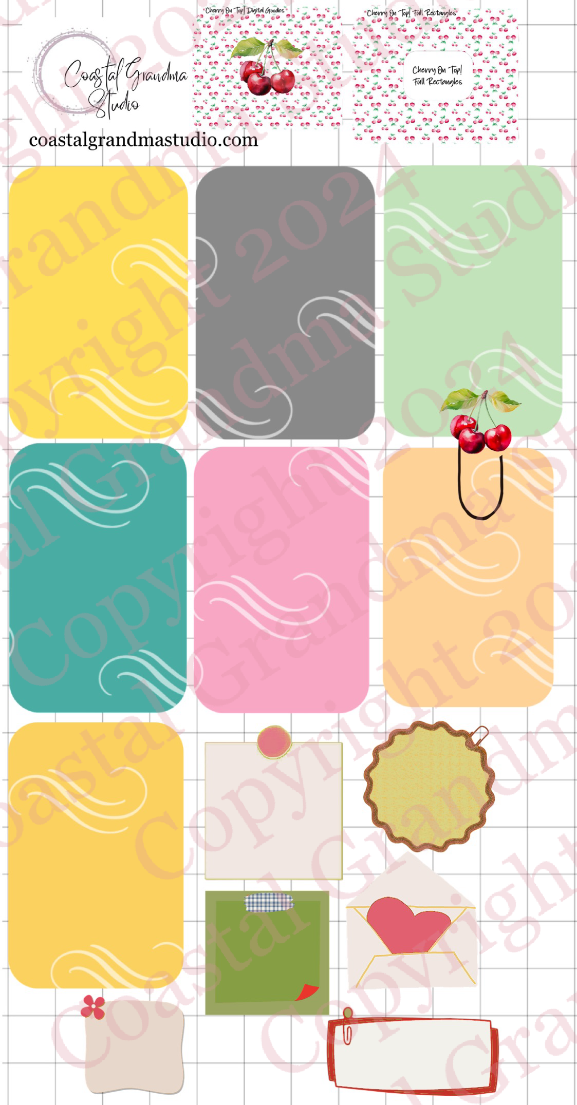 Cherry On Top! Full Rectangles Digital Pre-Cropped Stickers For Goodnotes (6100-FR)