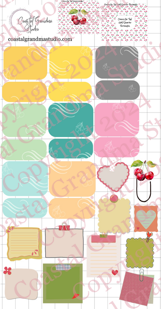 Cherry On Top! Half/Quarter Rectangles Digital Pre-Cropped Stickers For Goodnotes (6100-HQ)