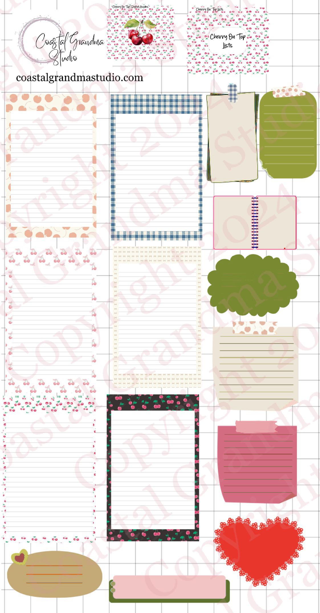 Cherry On Top! Lists & Stuff Digital Pre-Cropped Stickers For Goodnotes (6100-LS)
