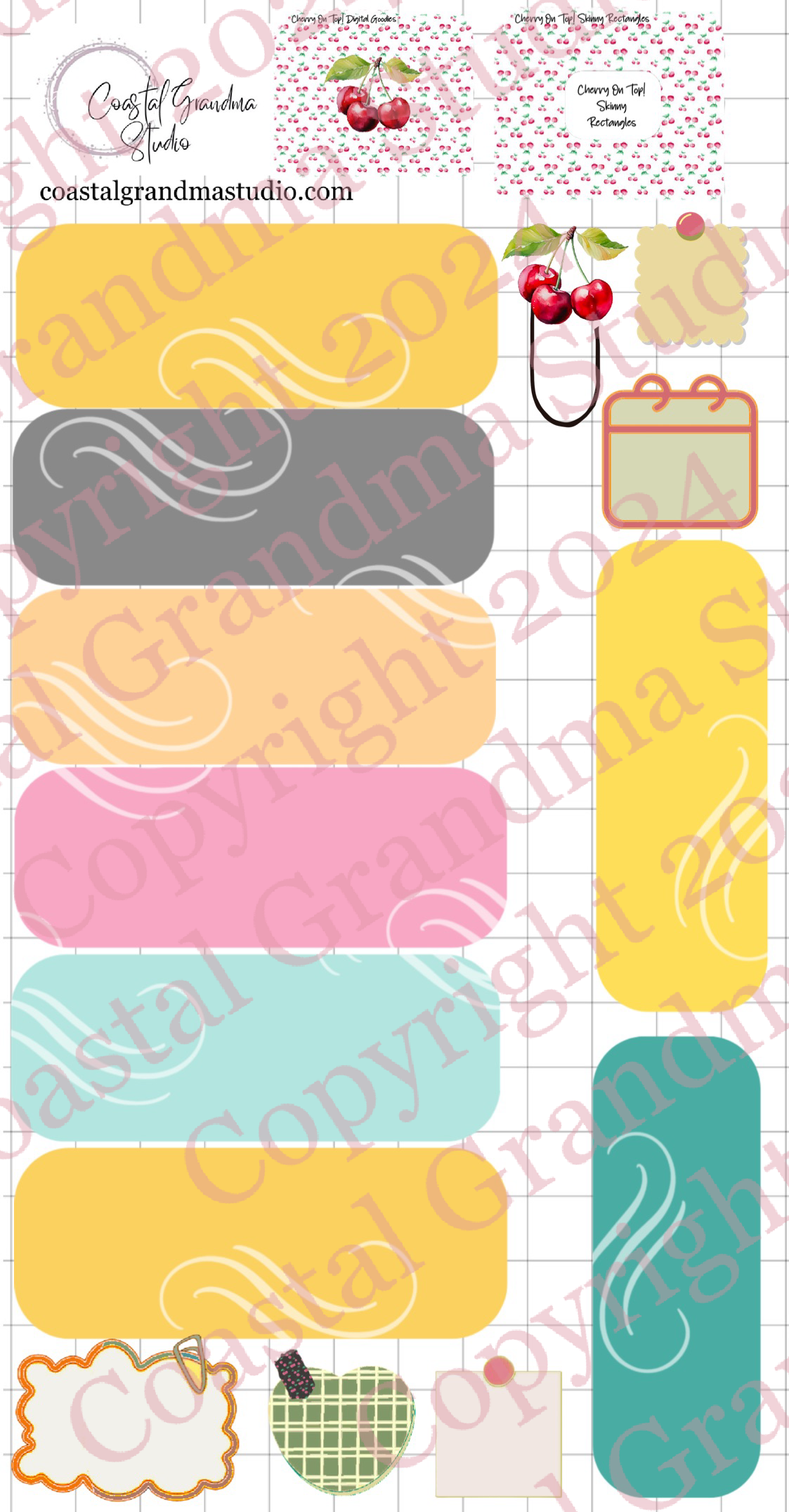 Cherry On Top! Skinny Rectangles Digital Pre-Cropped Stickers For Goodnotes (6100-SR)