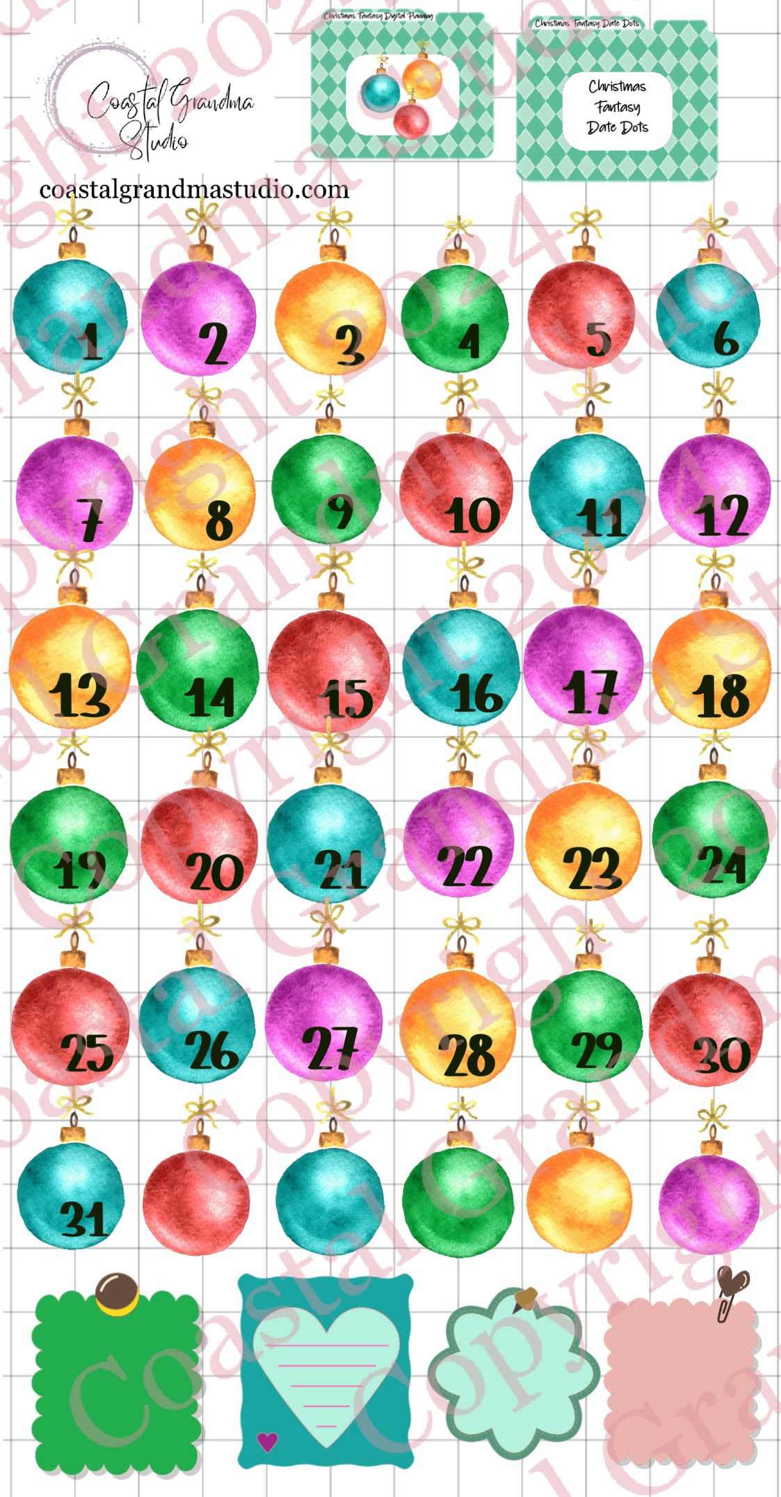 Christmas Fantasy! Date Dots Download Pre-Cropped Stickers For Goodnotes (5500-DD)