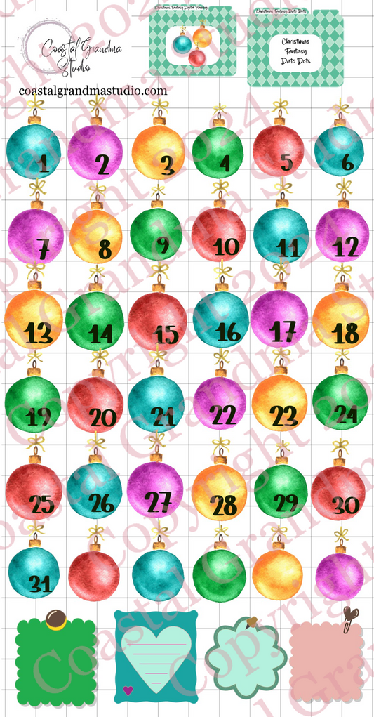 Christmas Fantasy! Date Dots Download Pre-Cropped Stickers For Goodnotes (5500-DD)