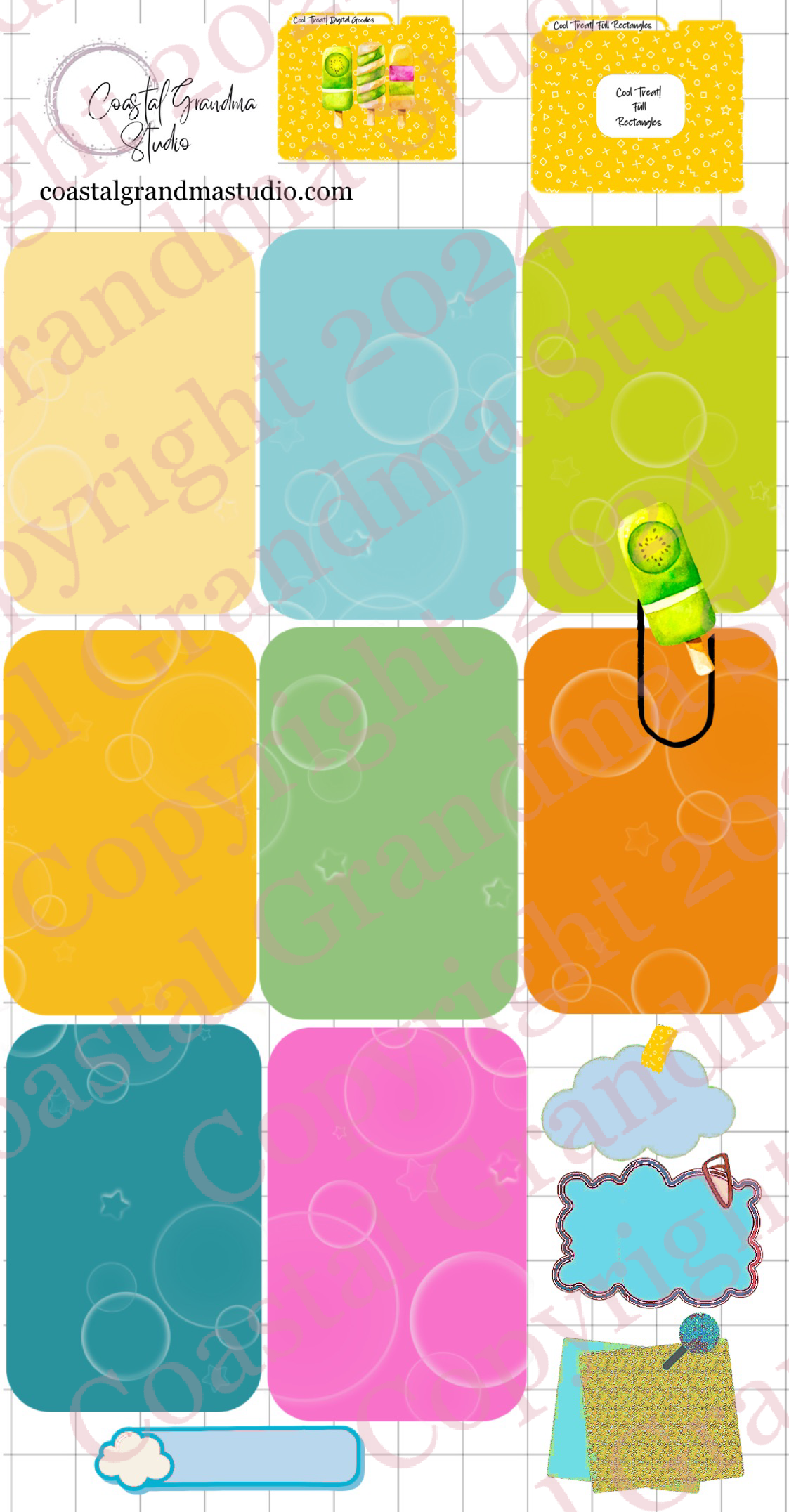 Cool Treat! Full Rectangles Digital Pre-Cropped Stickers For Goodnotes (6200-FR)