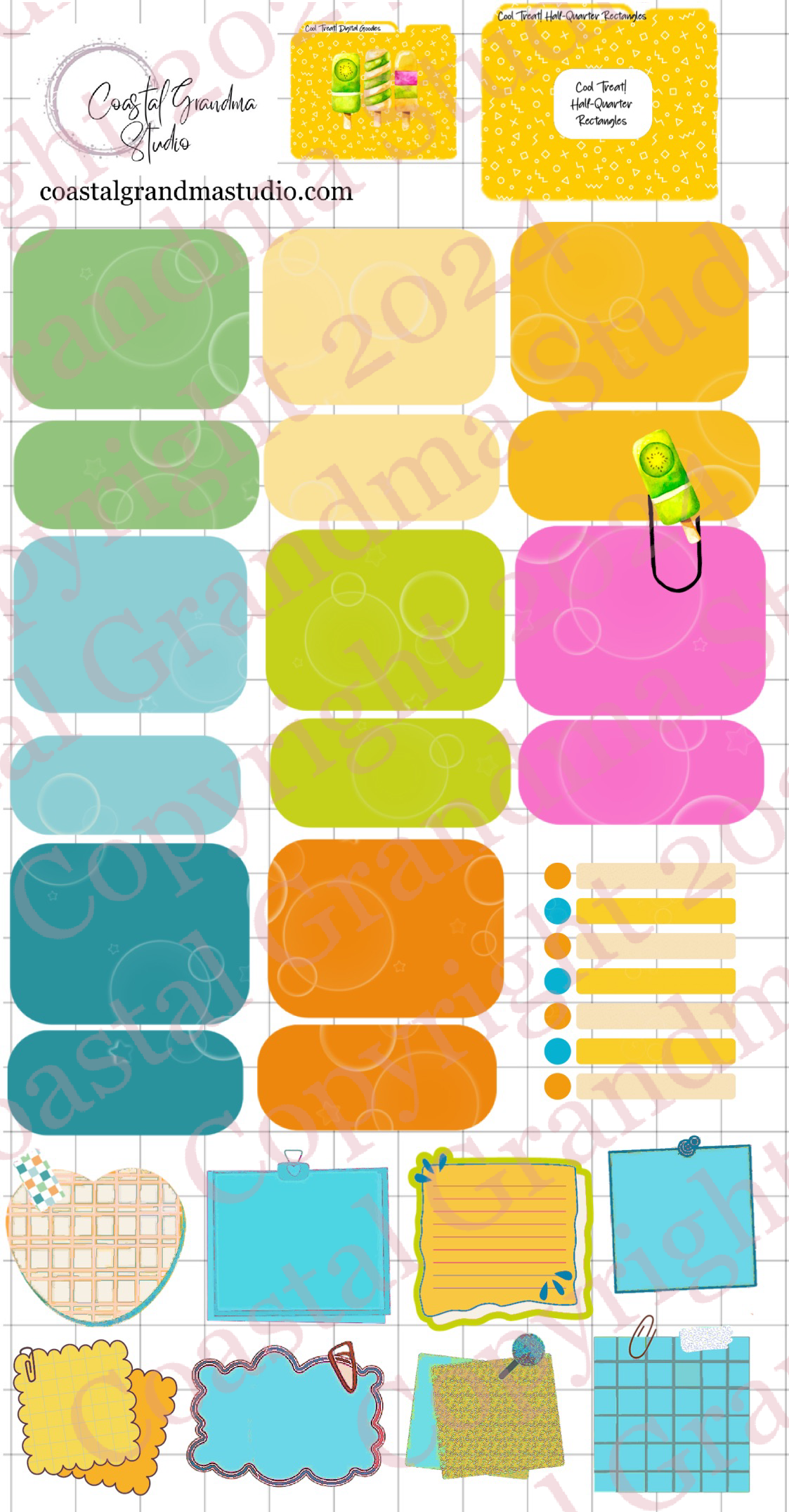 Cool Treat! Half/Quarter Rectangles Digital Pre-Cropped Stickers For Goodnotes (6200-HQ)