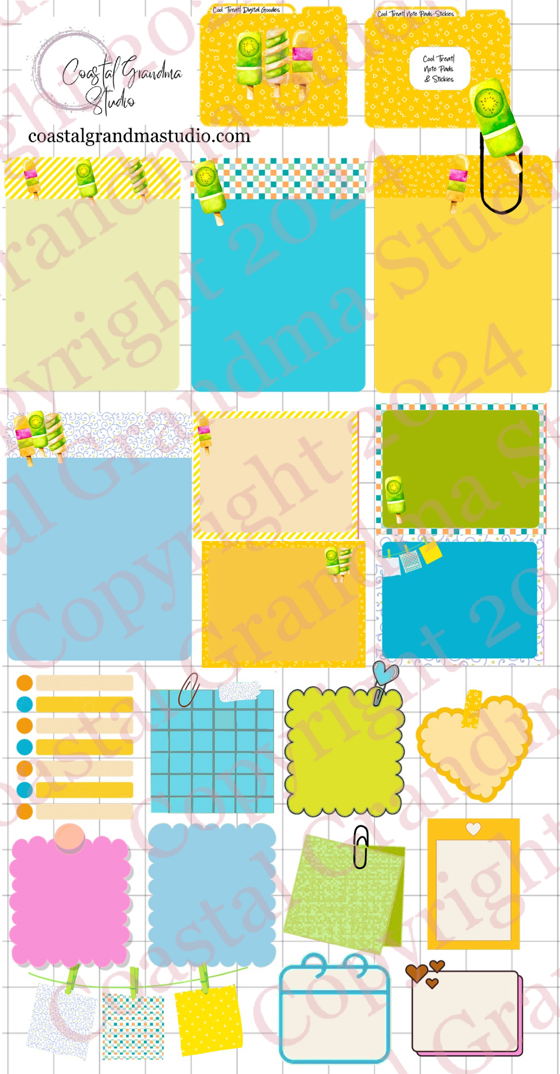 Cool Treat!  Note Pads & Stickers Digital Pre-Cropped Stickers For Goodnotes (6200-NP)