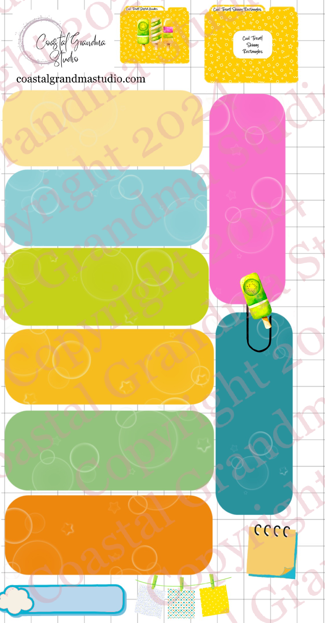 Cool Treat! Skinny Rectangles Digital Pre-Cropped Stickers For Goodnotes (6200-SR)