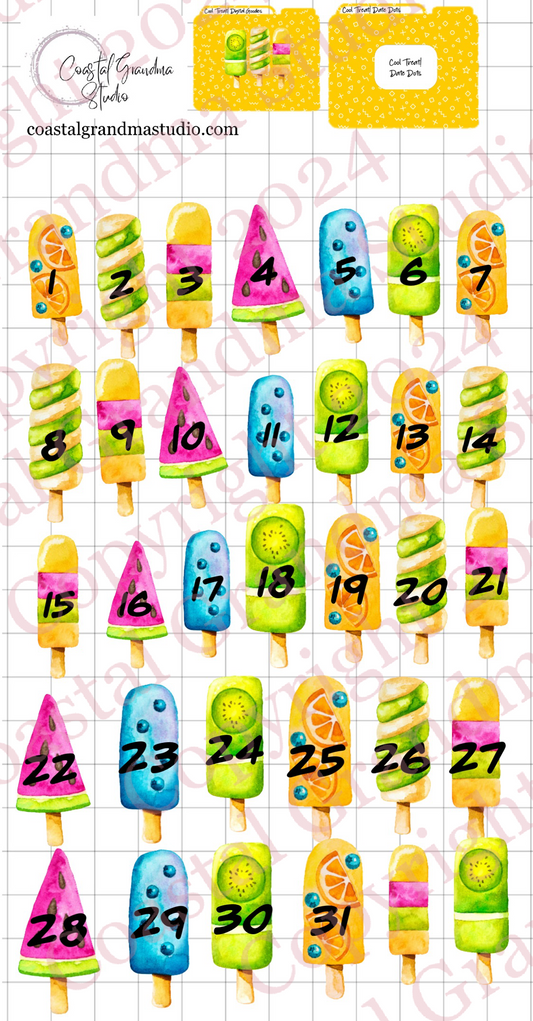Cool Treat! Date Dots Digital Pre-Cropped Stickers For Goodnotes (6200-DD)