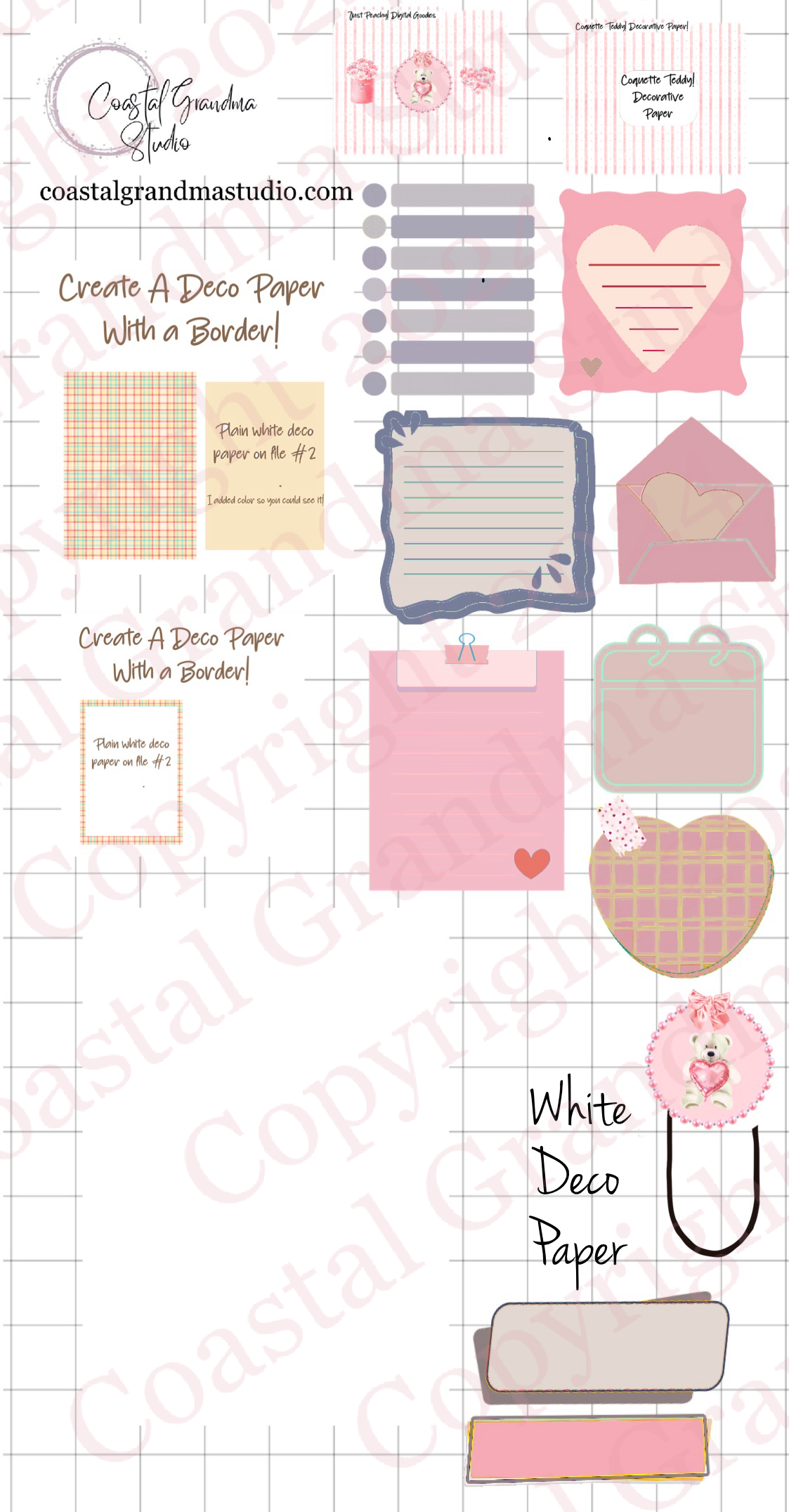 Coquette Teddy Love! Decorative Papers & Goodies Digital Pre-Cropped Stickers For Goodnotes (7700-PG) (Copy)