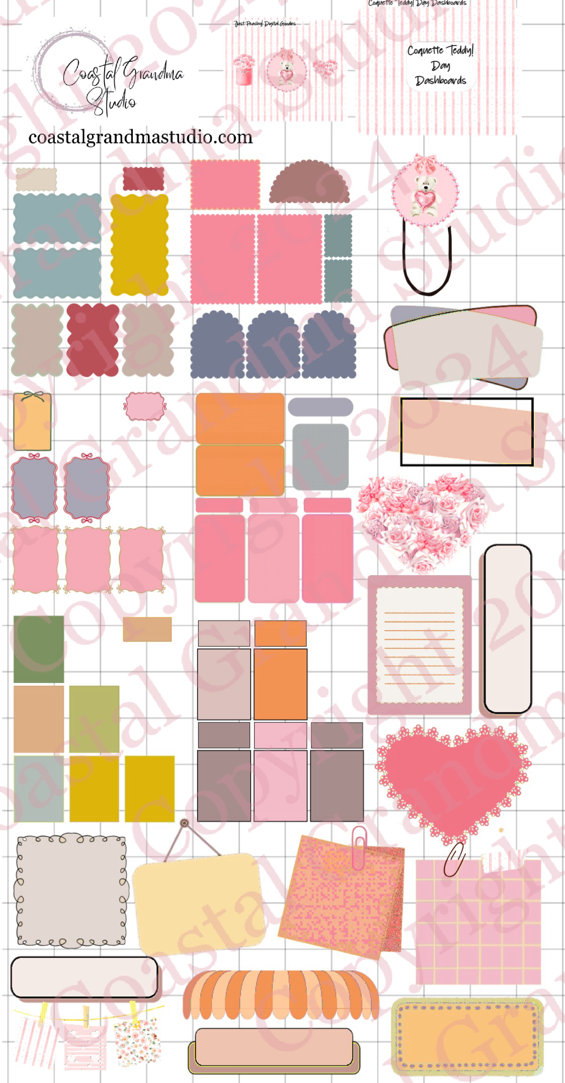 Coquette Teddy Love! Day Dashboards Digital Pre-Cropped Stickers For Goodnotes (7700-DDA) (Copy)