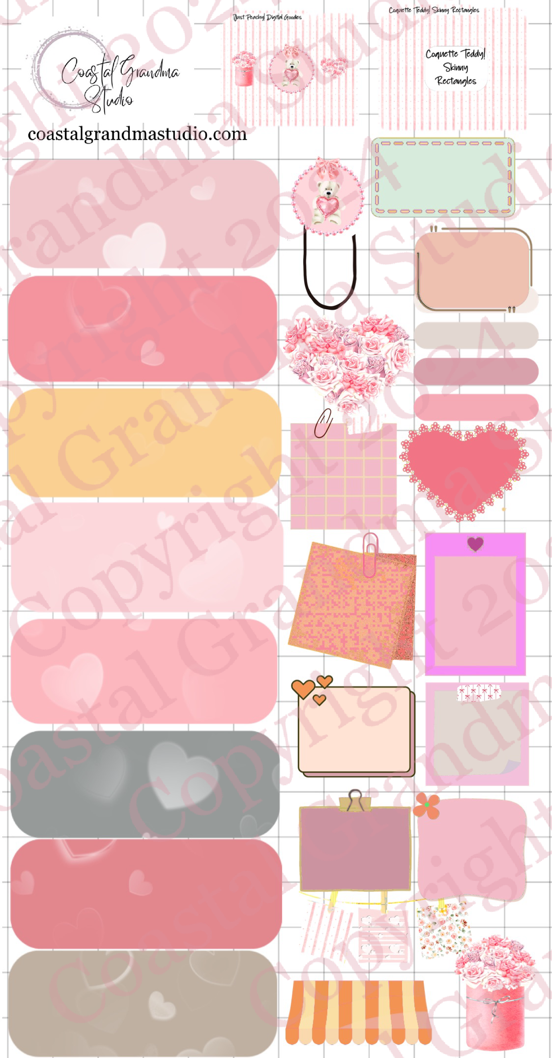 Coquette Teddy Love! Skinny Rectangles Digital Pre-Cropped Stickers For Goodnotes (7700-SR) (Copy)