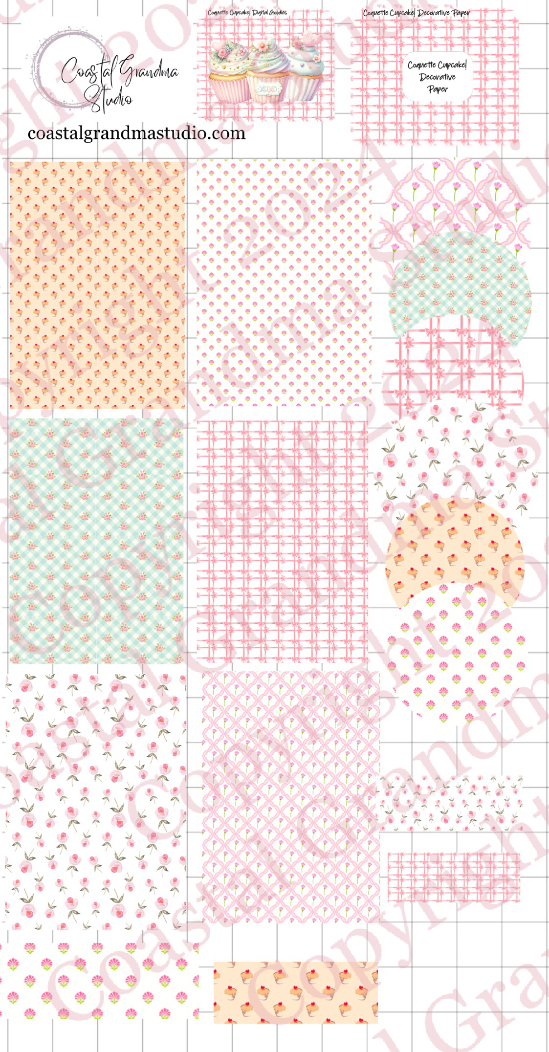 Coquette Cupcake! Decorative Papers & Goodies Digital Pre-Cropped Stickers For Goodnotes (6800-PG)