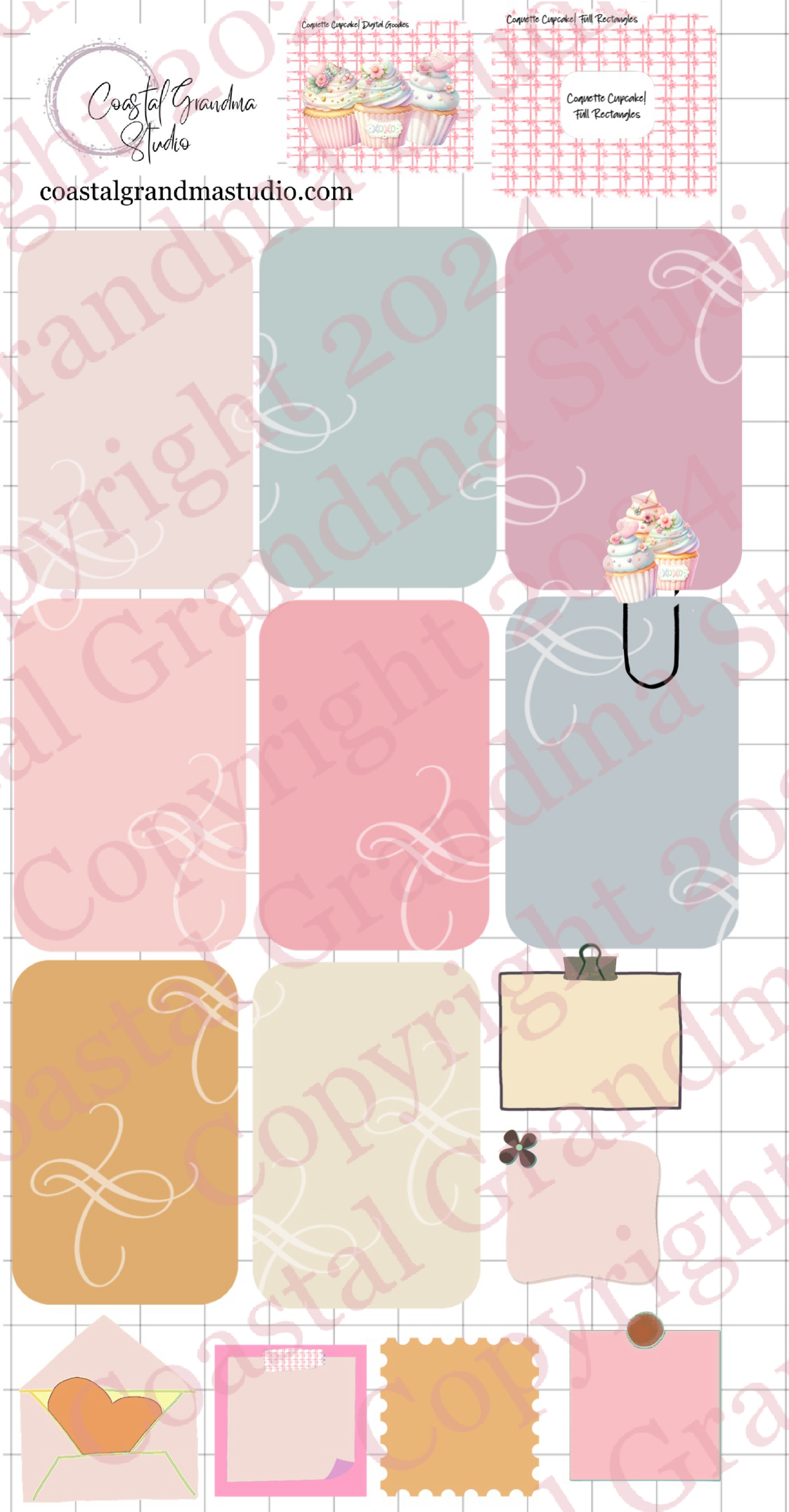 Coquette Cupcake! Full Rectangles Digital Pre-Cropped Stickers For Goodnotes (6800-FR)